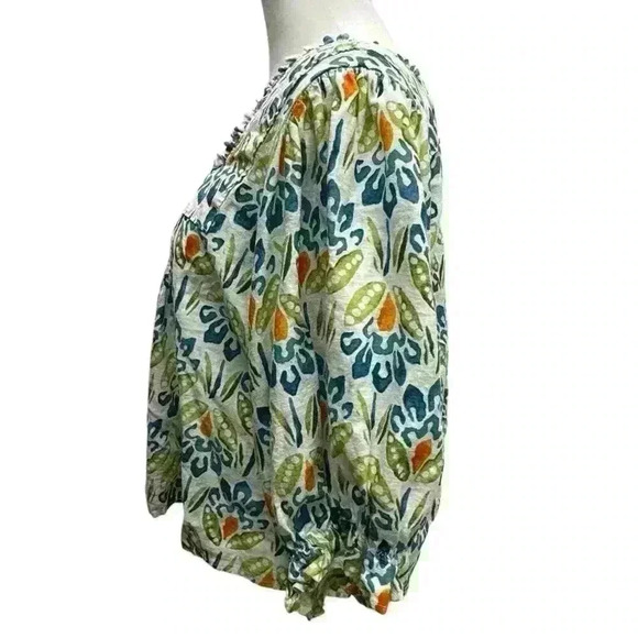 Rachel Roy colorful linen top puff 3/4sleeve square neck line slight crop size S - Picture 1 of 10